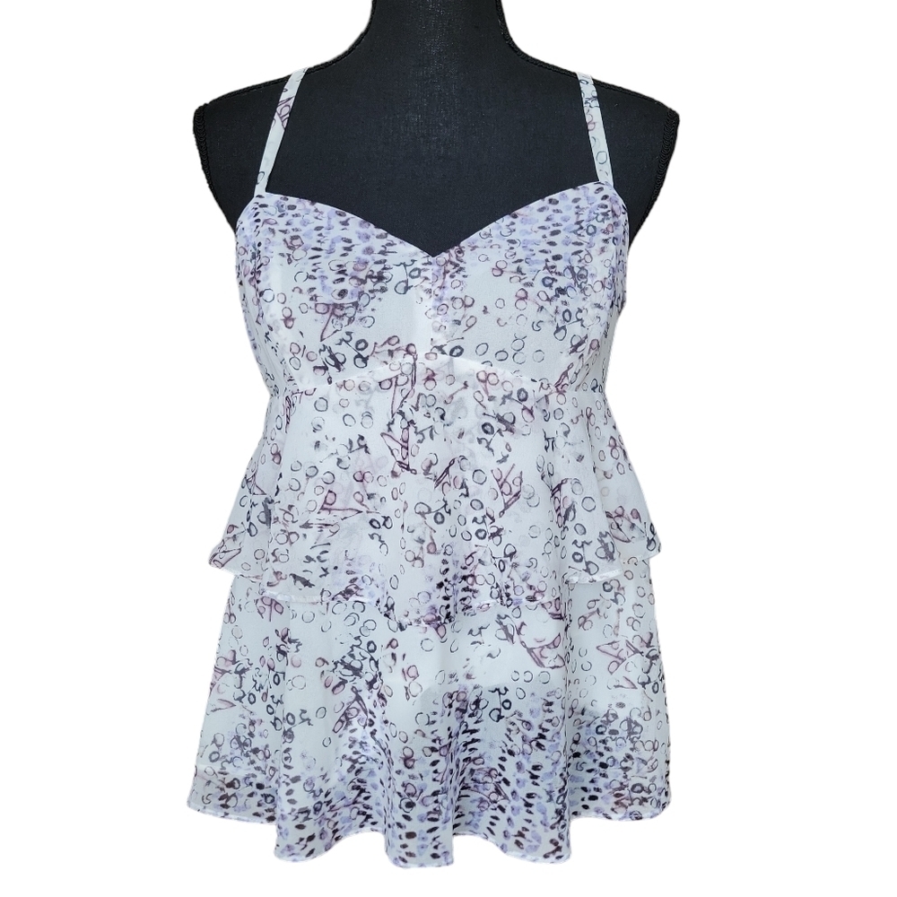 Cabi #272 White Dotted "On The Clock" Tiered Cami Tank Top Women's Size S